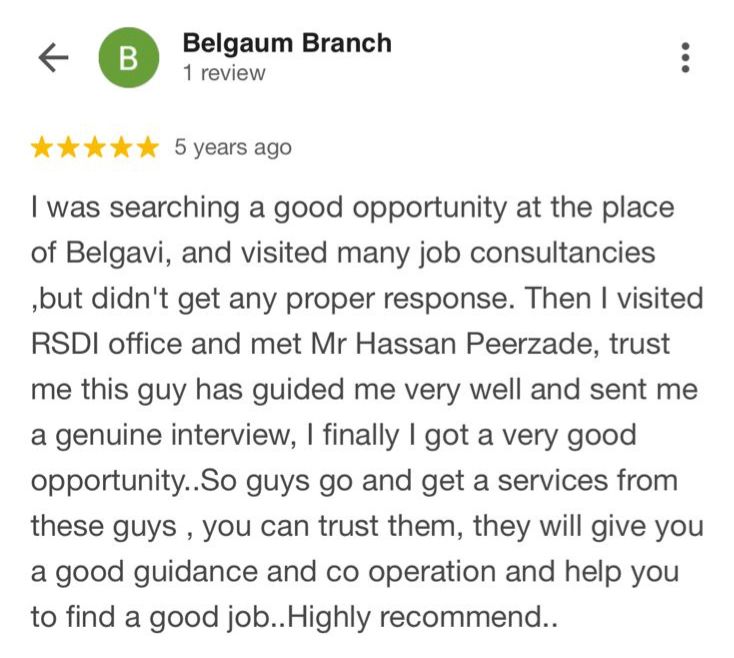 Google review for Hasan Peerzade training